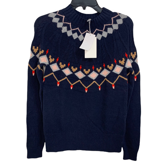 1901 navy point fairisle‎ crew neck sweater size S NWT $69 - Picture 2 of 5
